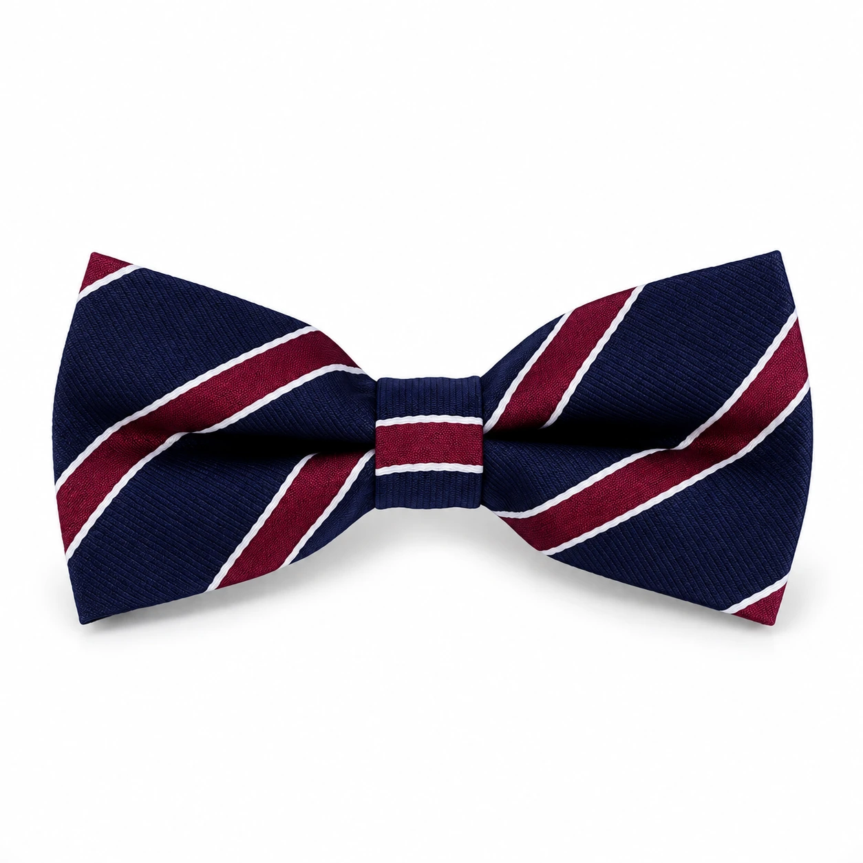 Navy, Burgundy and White Striped Butterfly Bow Tie