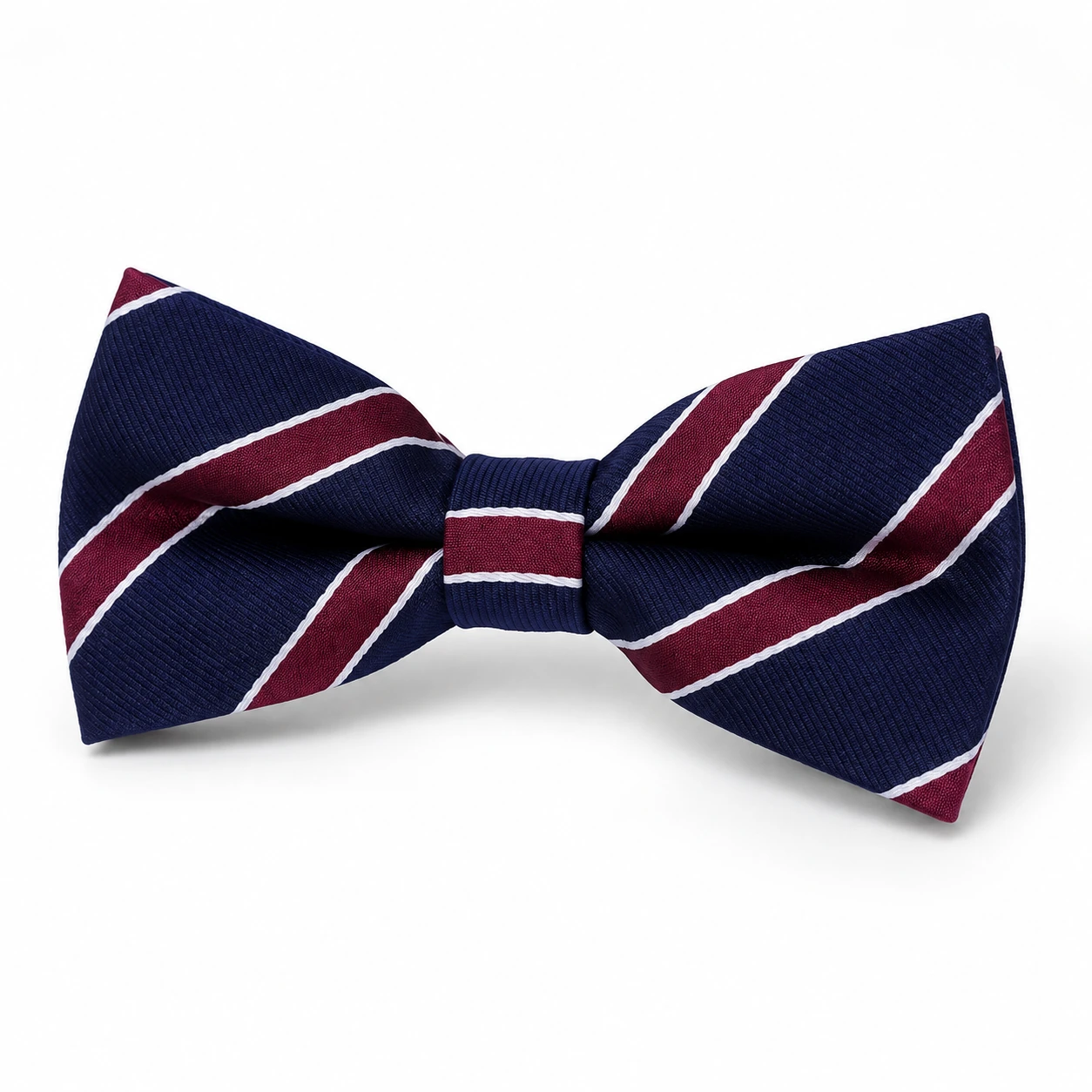 Navy, Burgundy and White Striped Butterfly Bow Tie