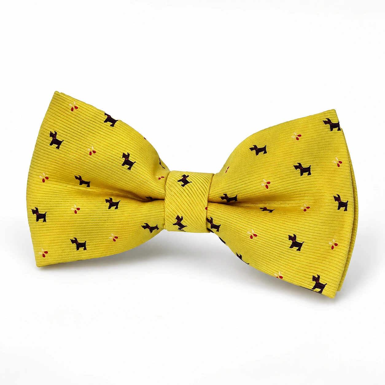 Mustard Yellow Dog Motif Butterfly Bow Tie