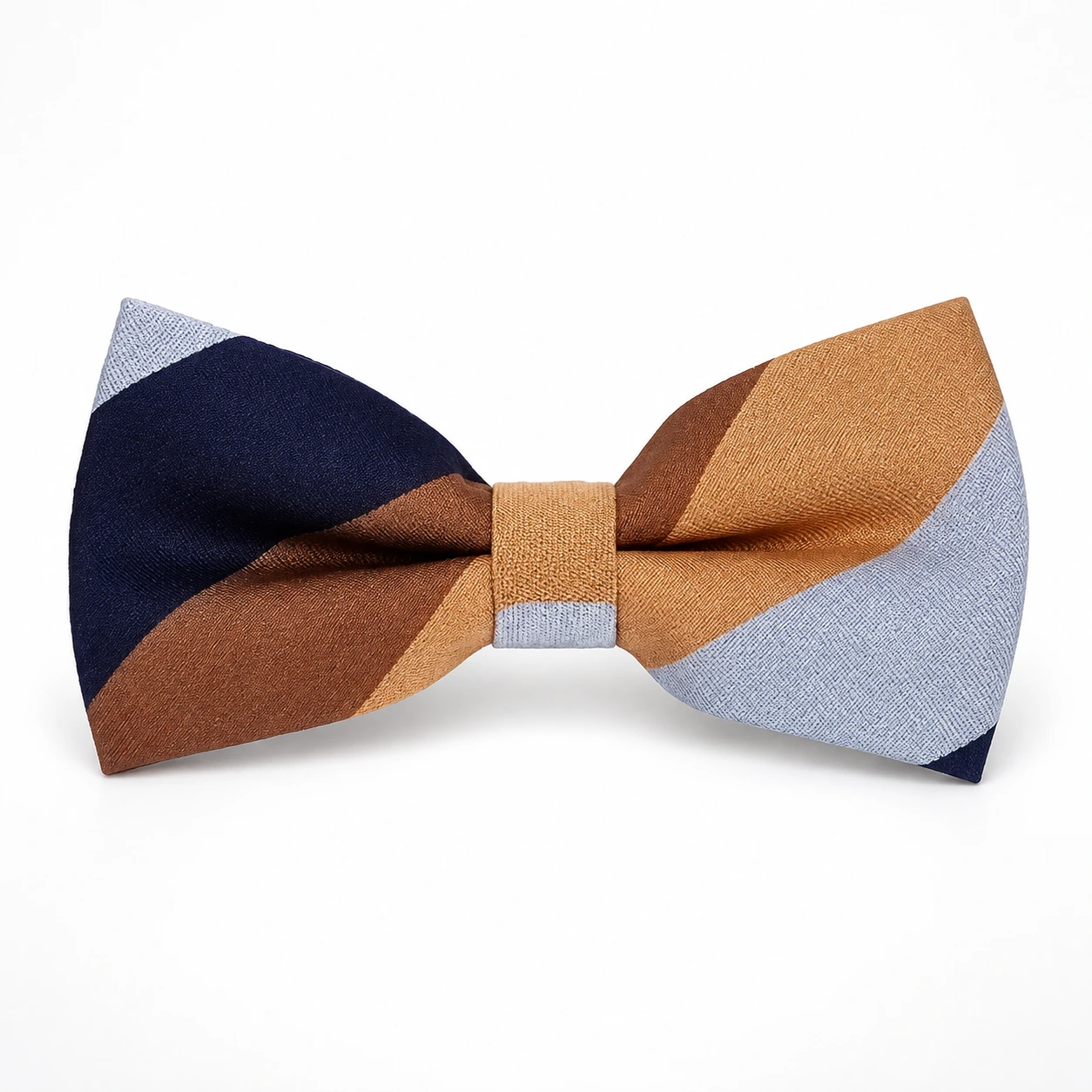 Navy, Tan and Light Blue Color Block Butterfly Bow Tie