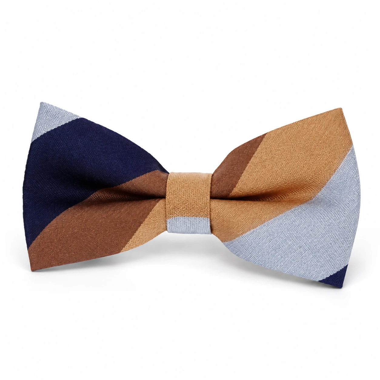 Navy, Tan and Light Blue Color Block Butterfly Bow Tie