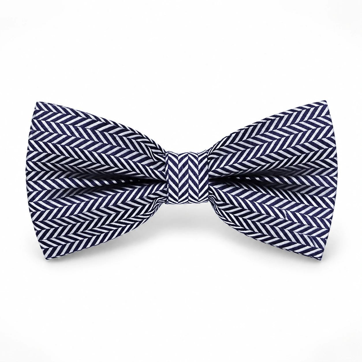 Navy and White Herringbone Butterfly Bow Tie