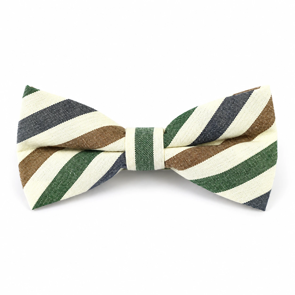 Cream, Green, Gray and Brown Striped Butterfly Bow Tie