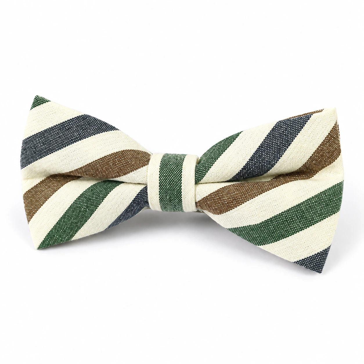 Cream, Green, Gray and Brown Striped Butterfly Bow Tie
