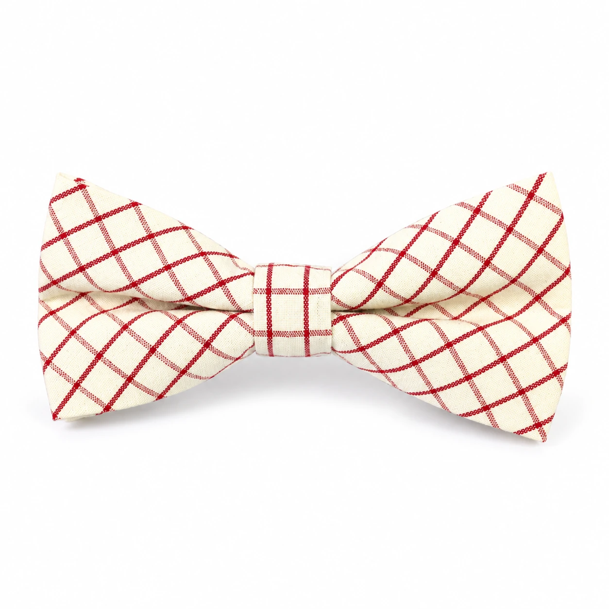 Cream and Red Windowpane Butterfly Bow Tie