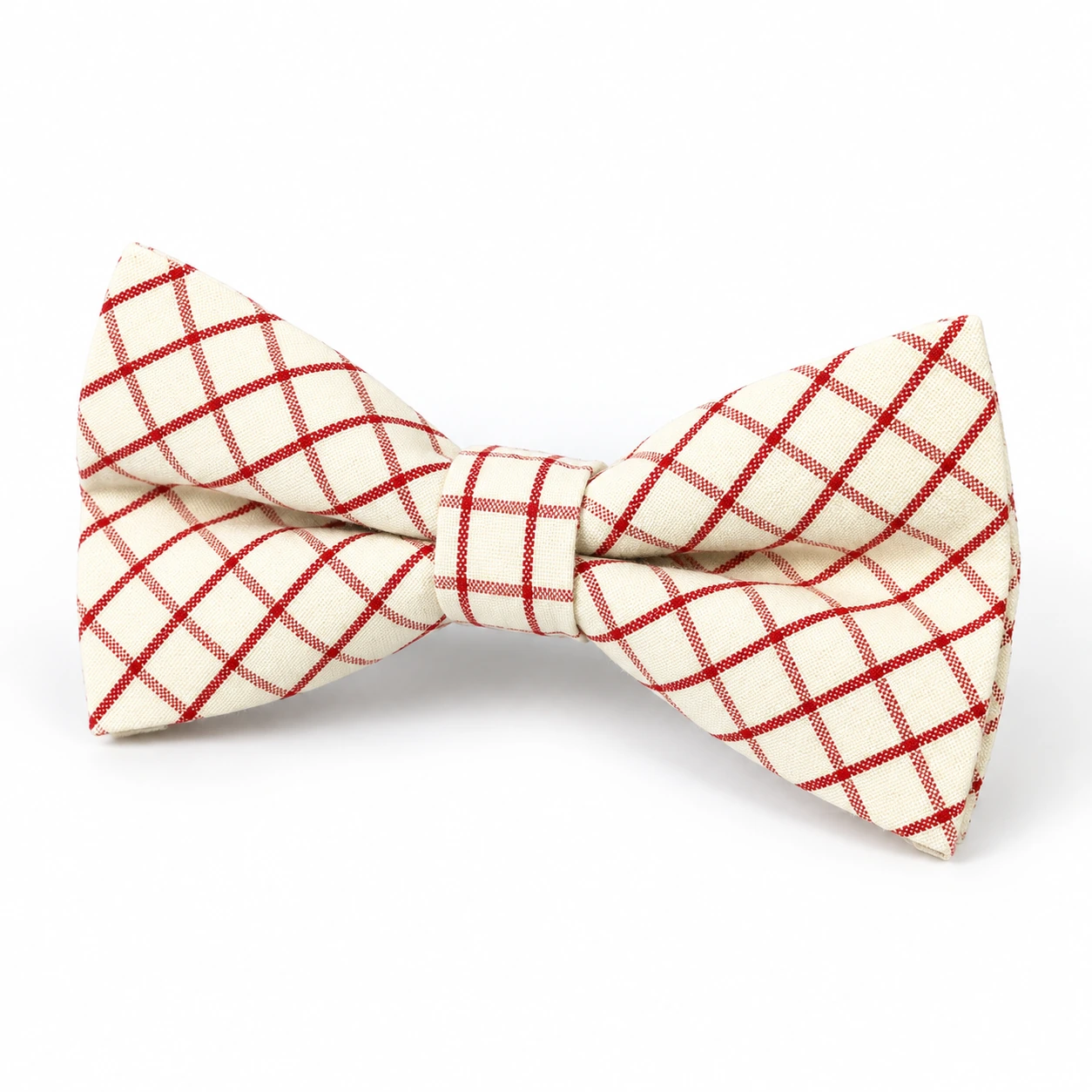 Cream and Red Windowpane Butterfly Bow Tie