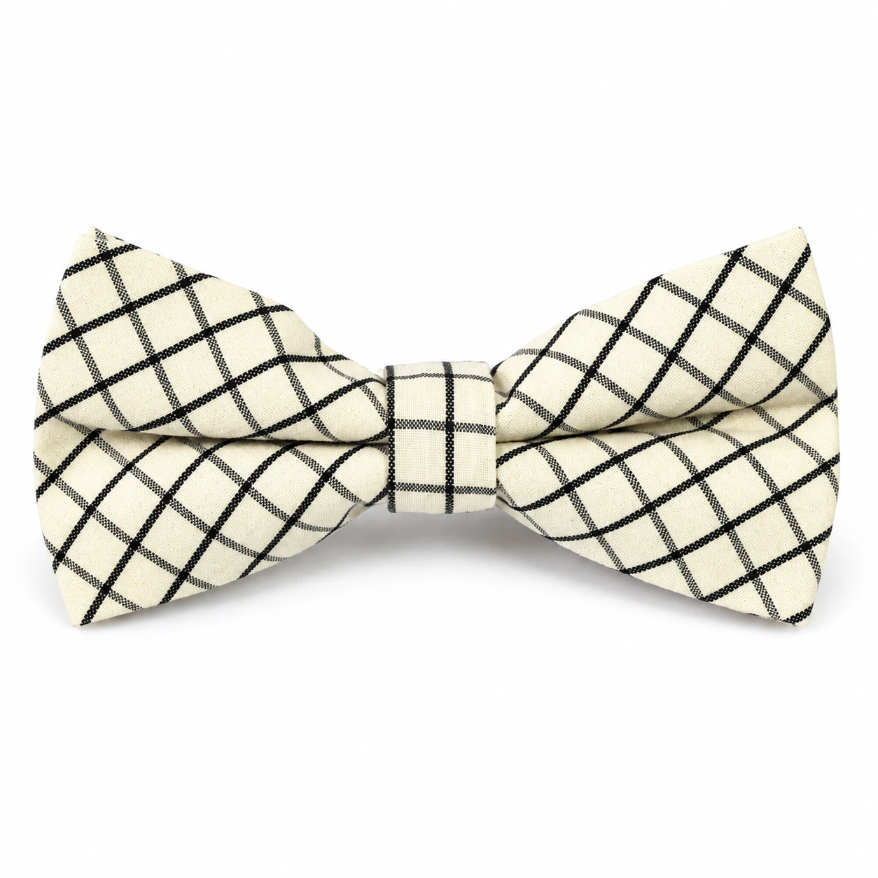 Cream and Black Windowpane Butterfly Bow Tie