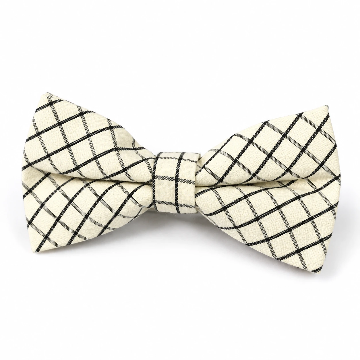 Cream and Black Windowpane Butterfly Bow Tie