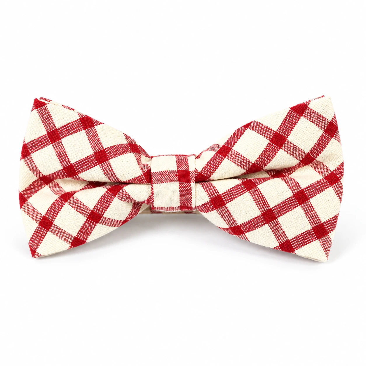 Cream and Red Check Butterfly Bow Tie