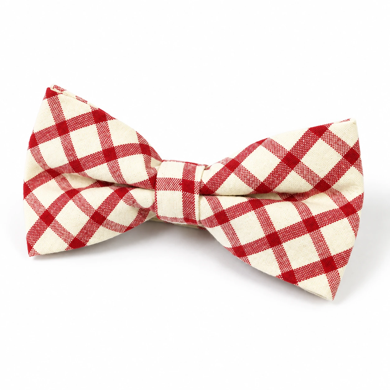 Cream and Red Check Butterfly Bow Tie