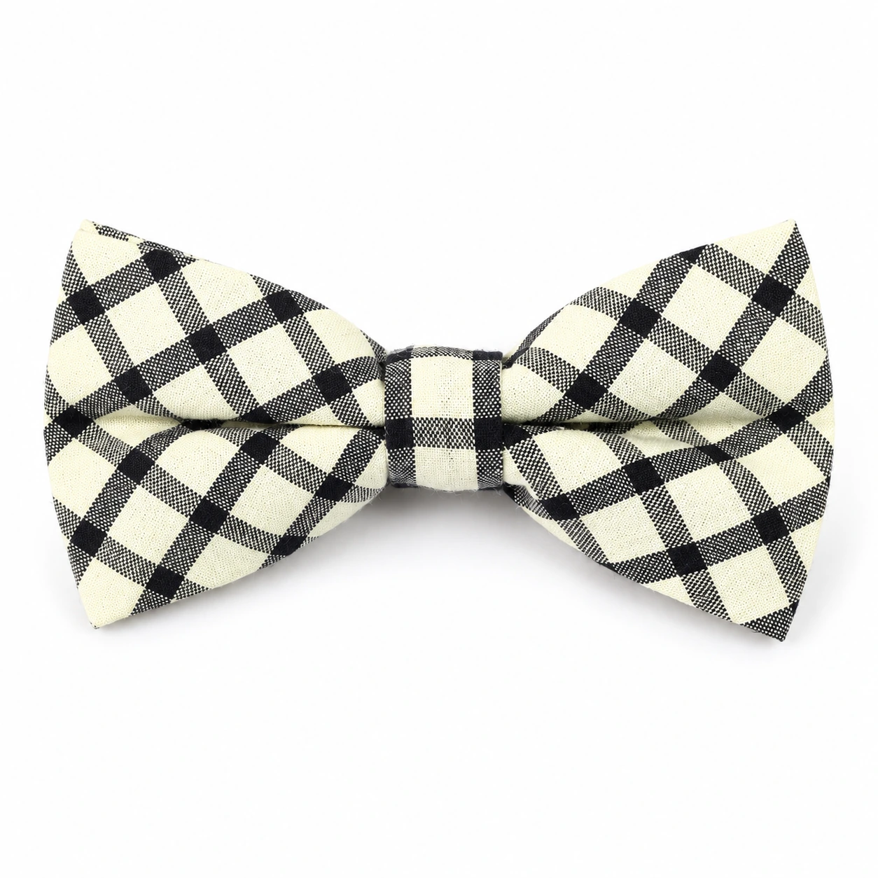 Cream and Navy Check Butterfly Bow Tie