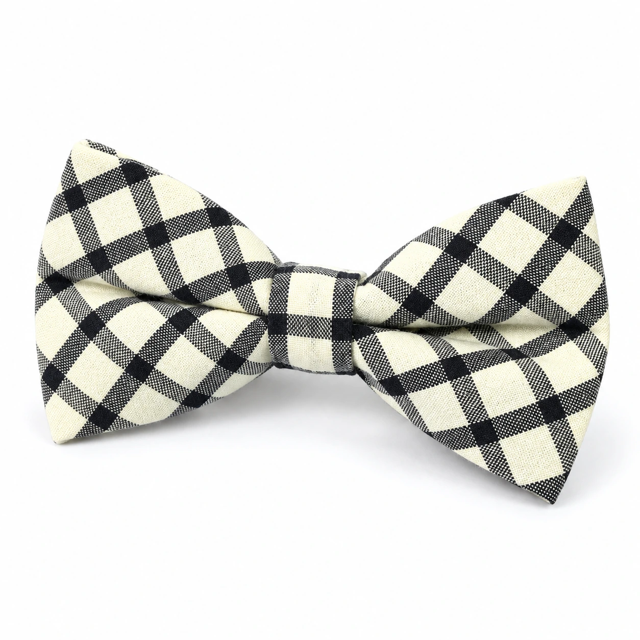 Cream and Navy Check Butterfly Bow Tie