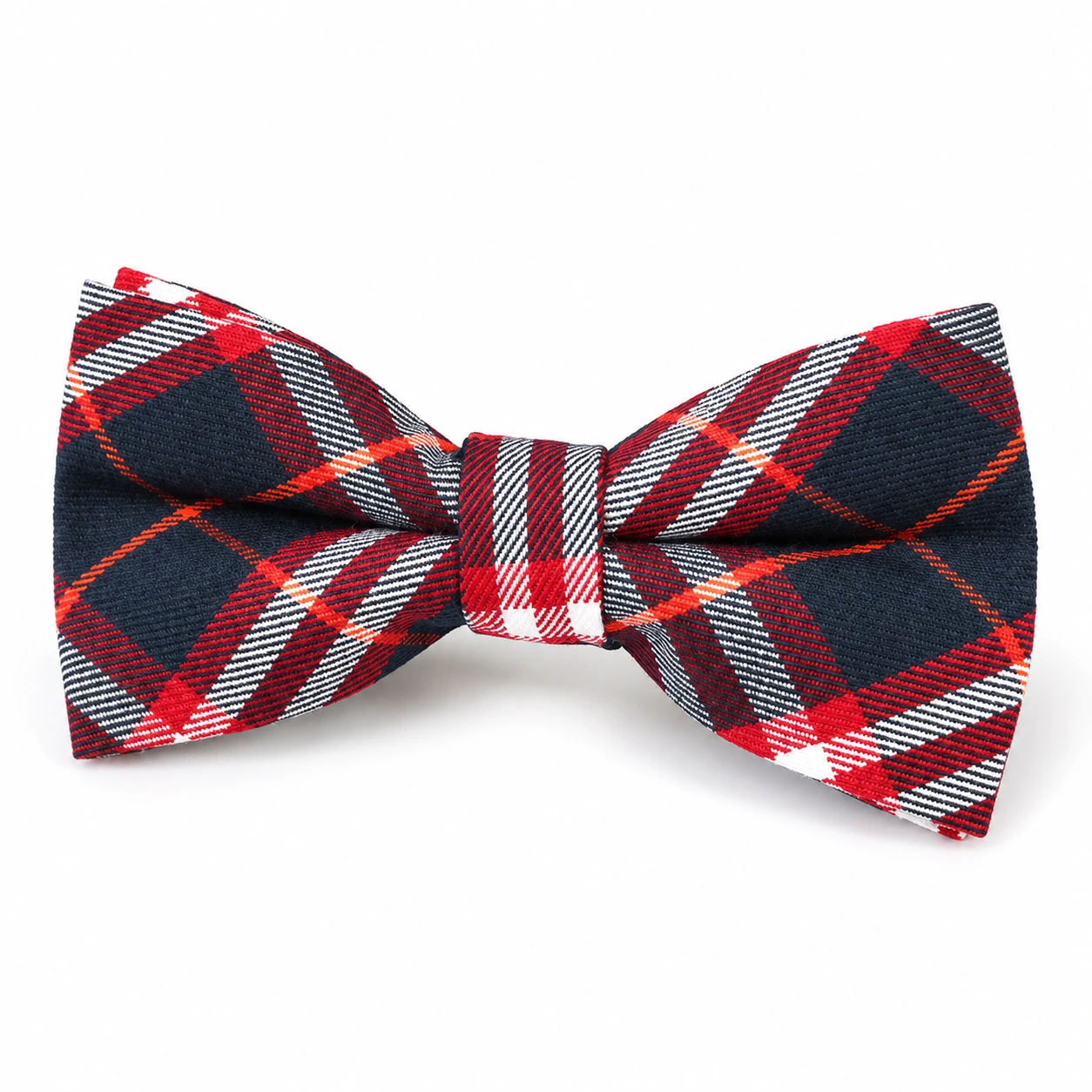 Navy, Red and White Plaid Butterfly Bow Tie