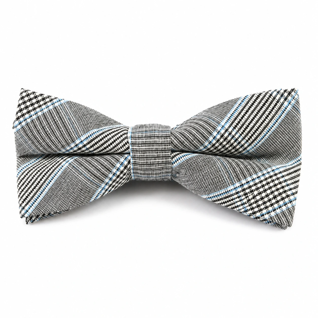 Gray and Blue Fine Check Butterfly Bow Tie