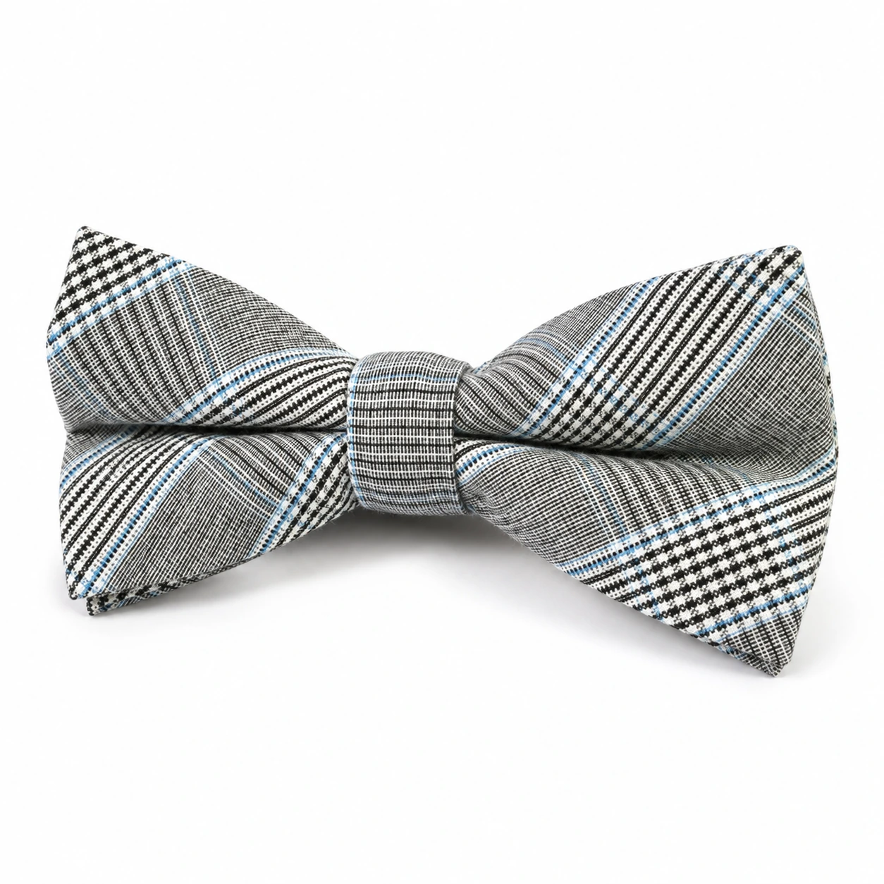 Gray and Blue Fine Check Butterfly Bow Tie