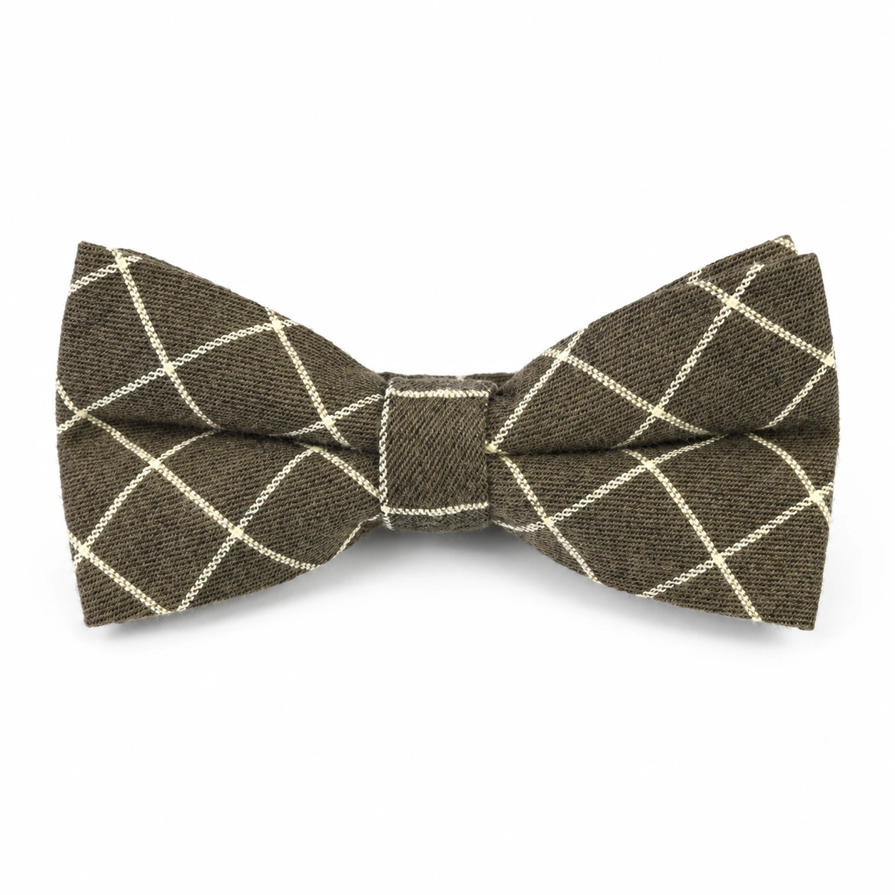 Olive Brown and Cream Windowpane Butterfly Bow Tie