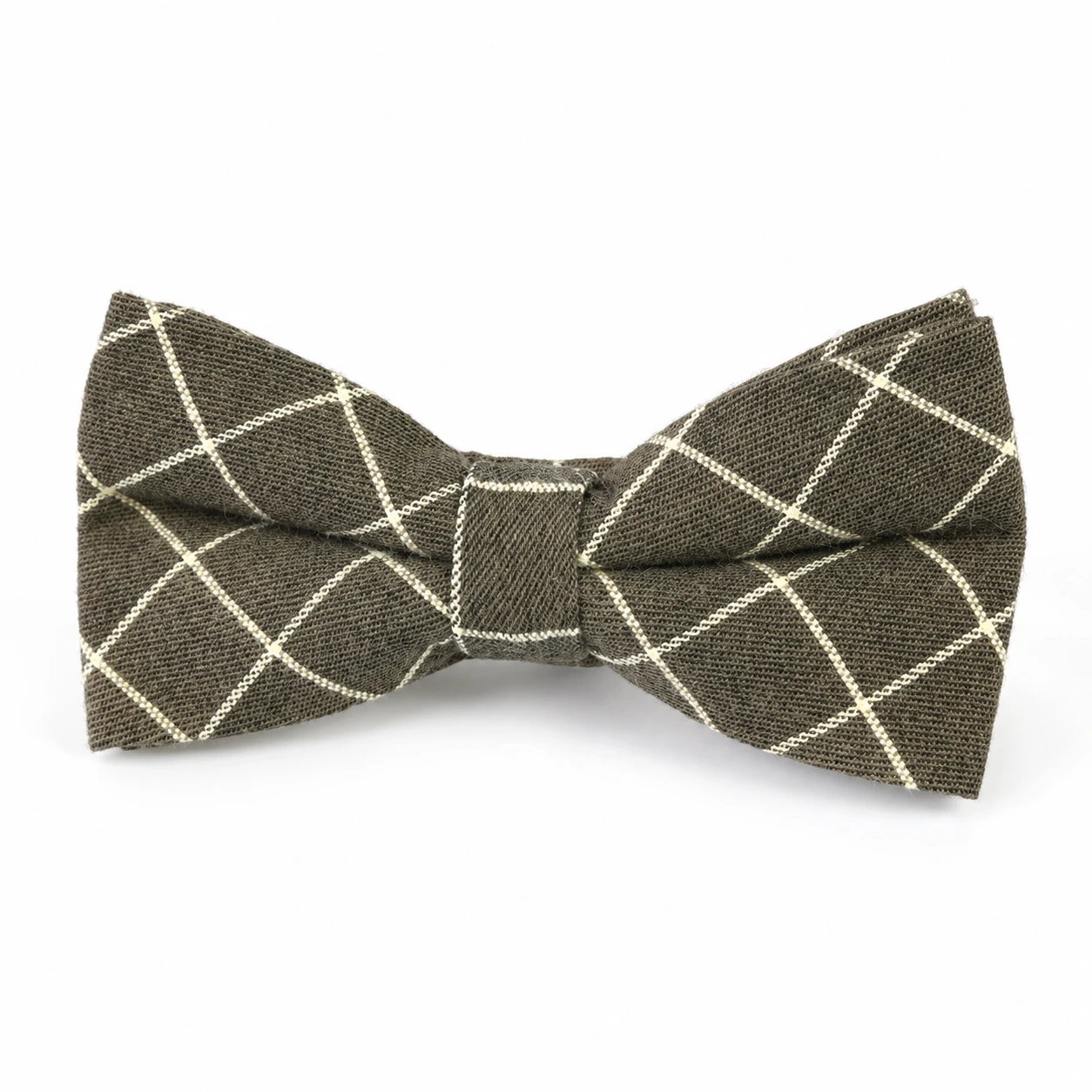 Olive Brown and Cream Windowpane Butterfly Bow Tie
