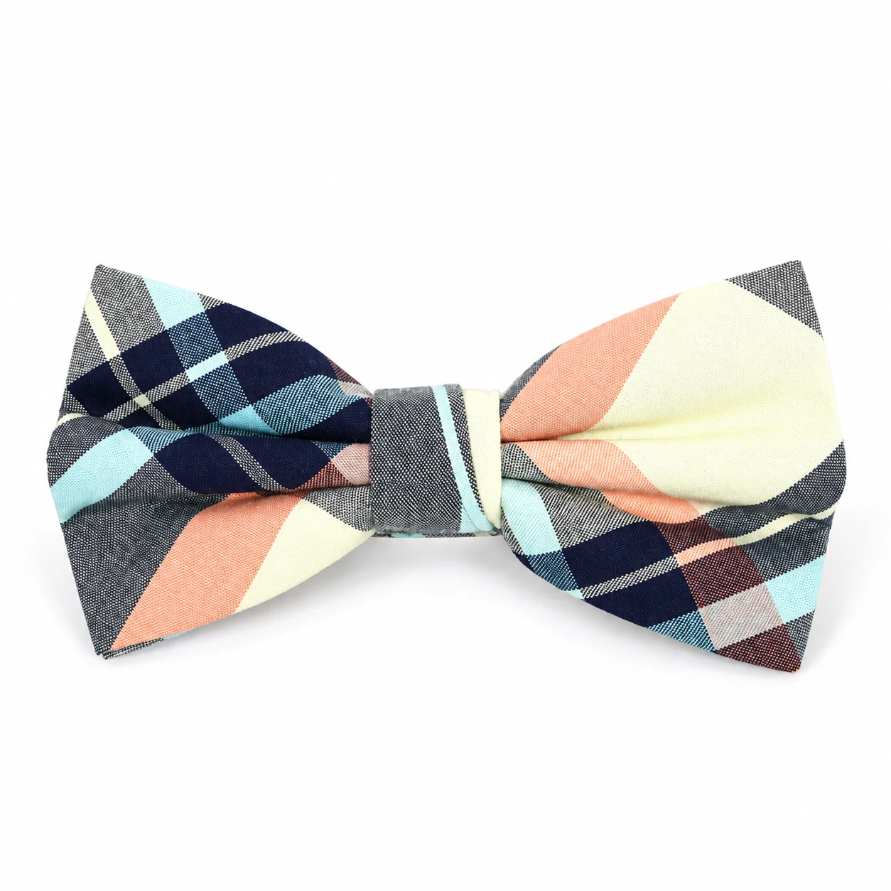 Navy, Peach, Mint and Cream Plaid Butterfly Bow Tie