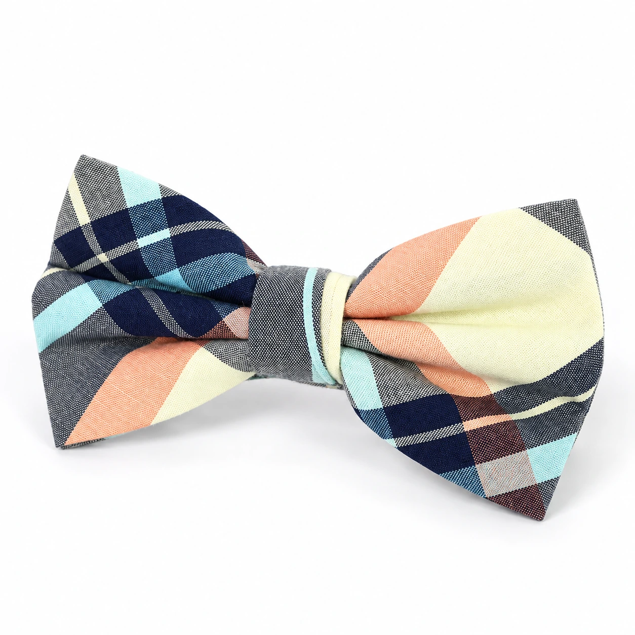 Navy, Peach, Mint and Cream Plaid Butterfly Bow Tie