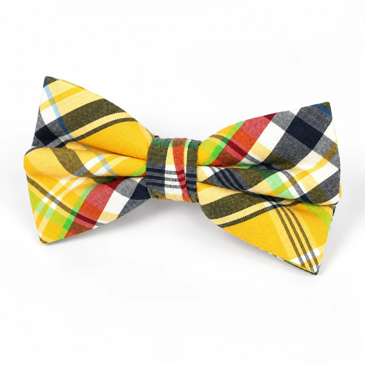 Yellow Multicolor Plaid Butterfly Bow Tie