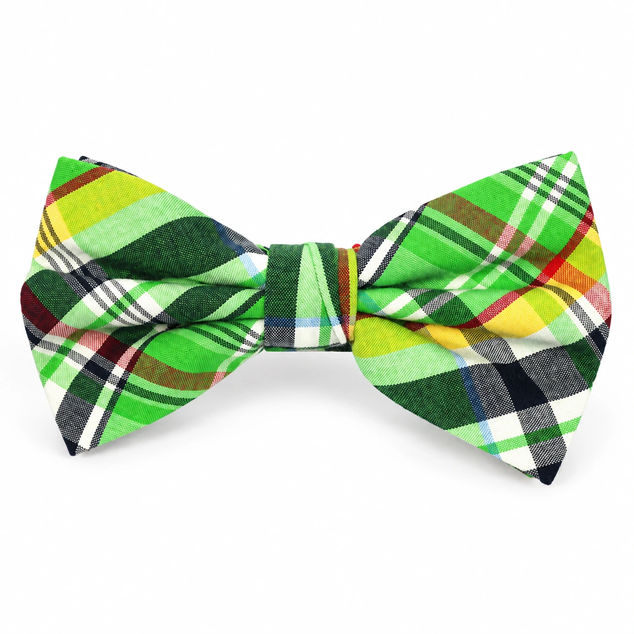 Green Multicolor Plaid Butterfly Bow Tie