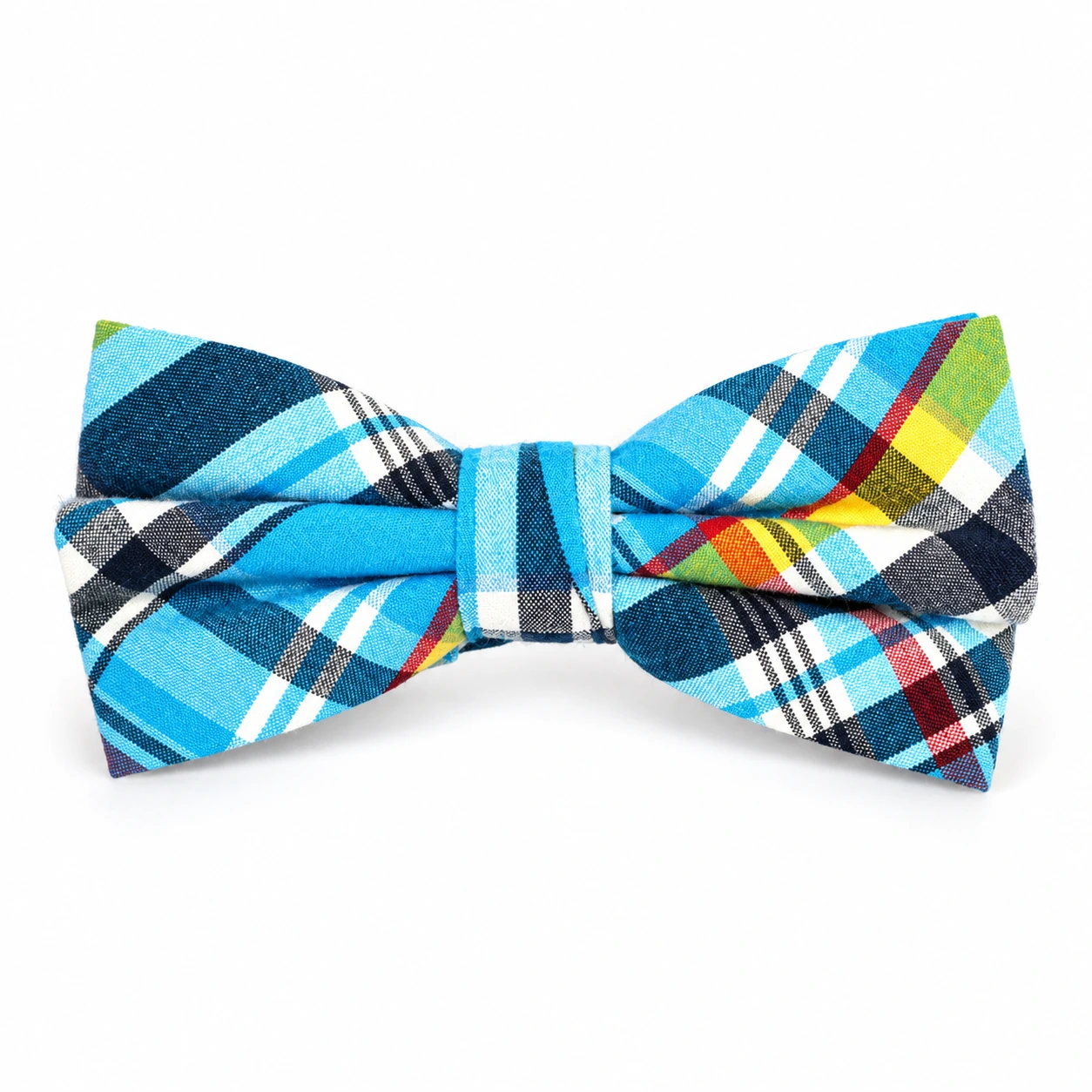 Blue Multicolor Plaid Butterfly Bow Tie