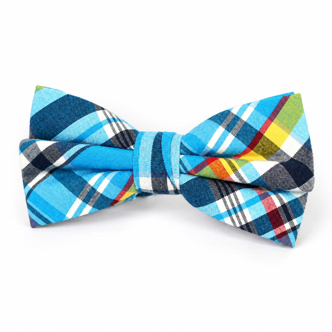 Blue Multicolor Plaid Butterfly Bow Tie