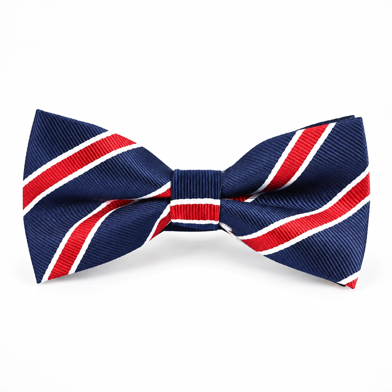 Navy, Red and White Striped Butterfly Bow Tie