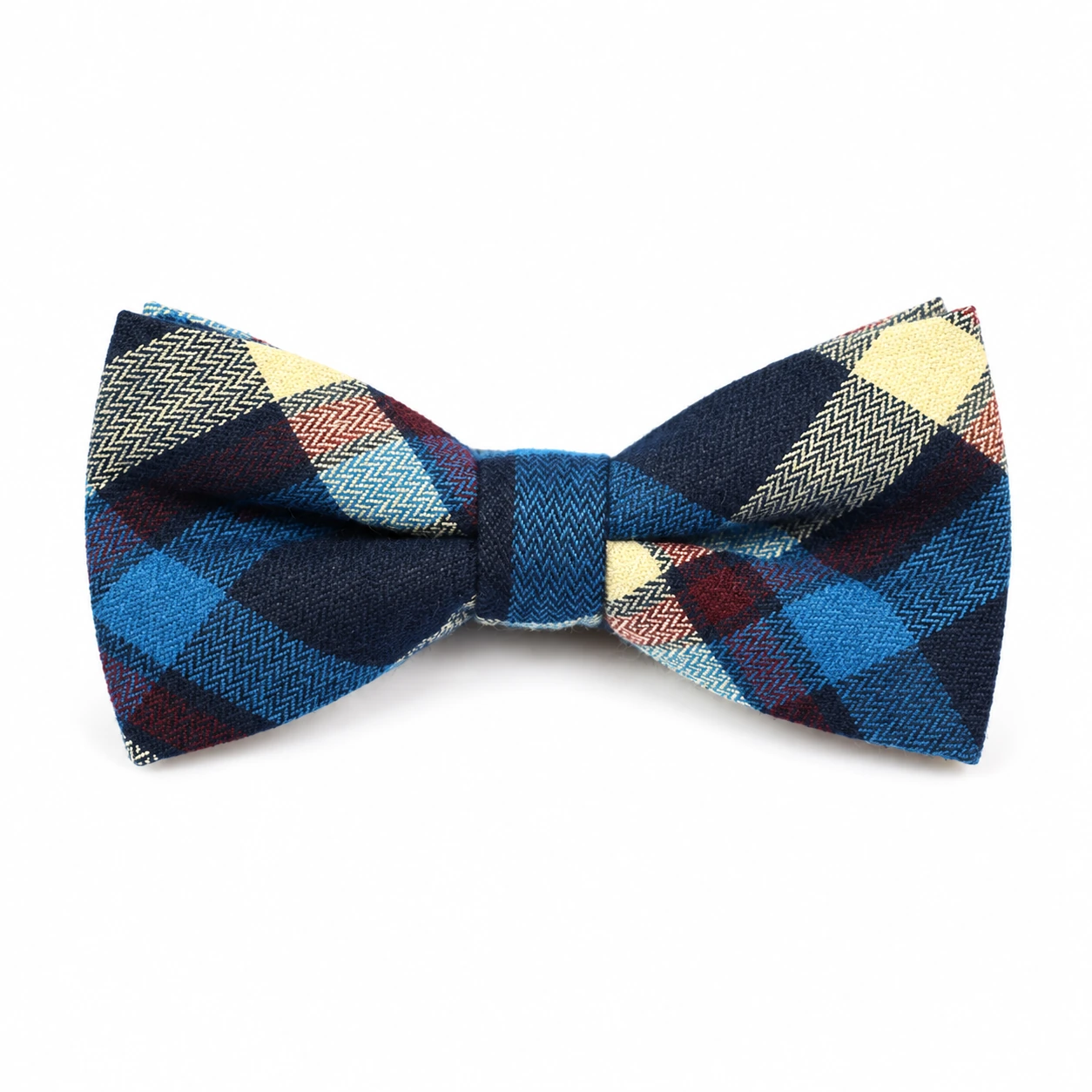 Blue Multicolor Plaid Butterfly Bow Tie