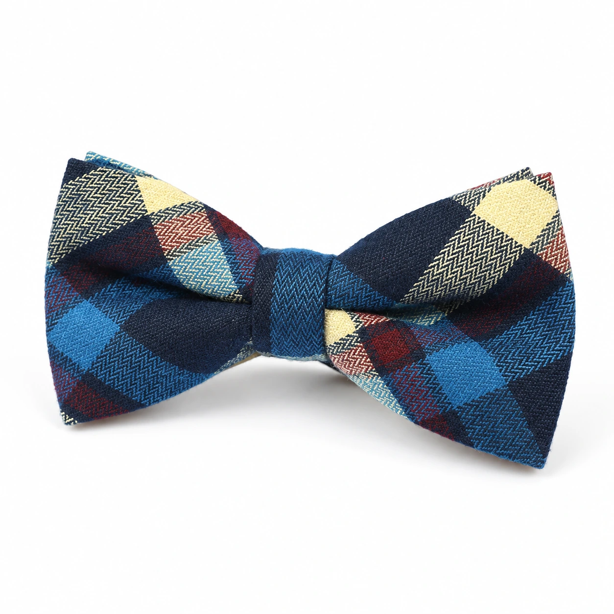 Blue Multicolor Plaid Butterfly Bow Tie