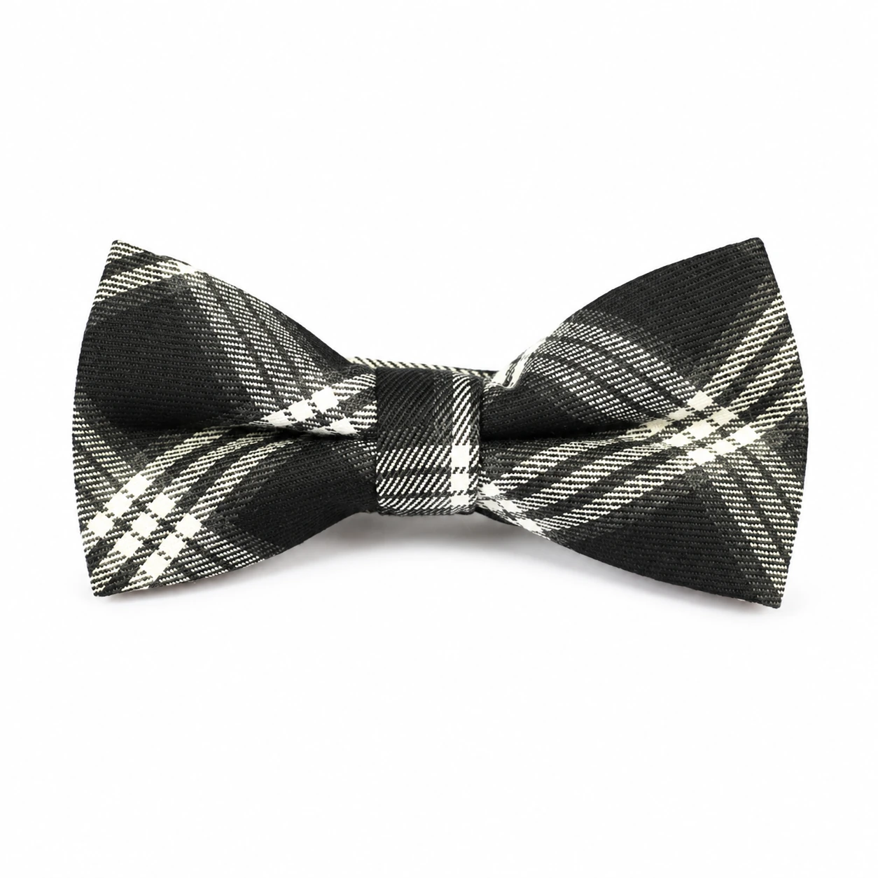 Black and Cream Plaid Butterfly Bow Tie