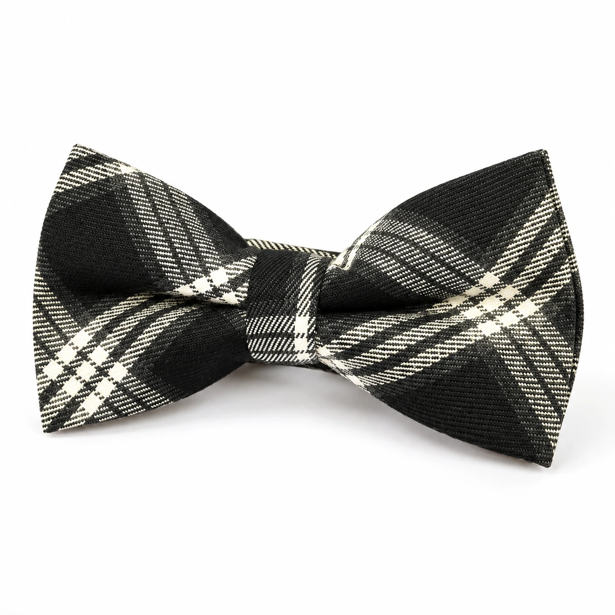 Black and Cream Plaid Butterfly Bow Tie
