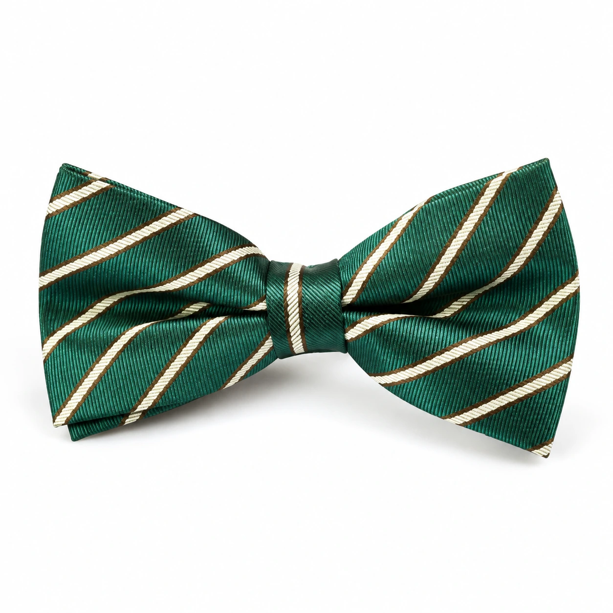 Green and Cream Striped Butterfly Bow Tie
