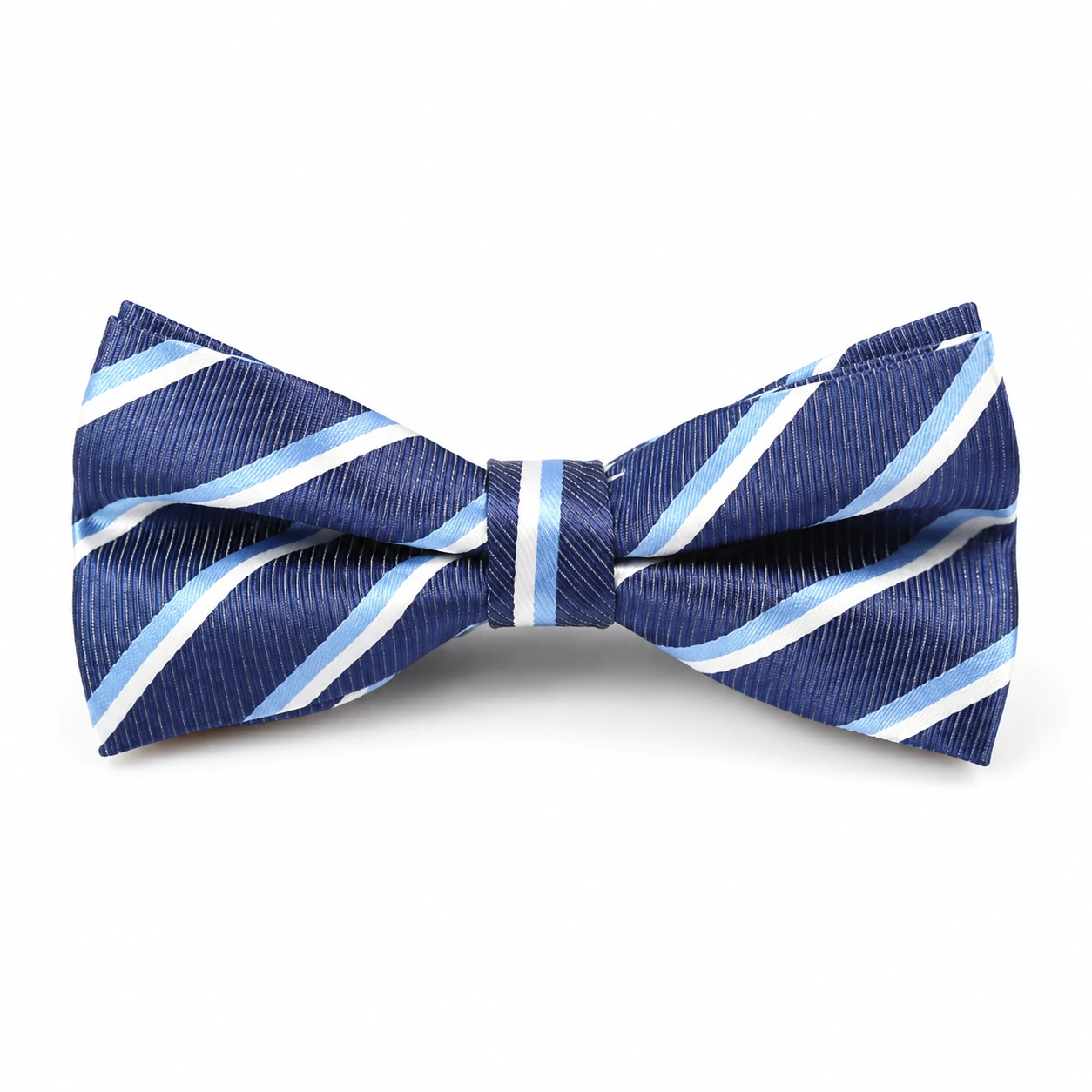 Navy, Light Blue and White Striped Butterfly Bow Tie