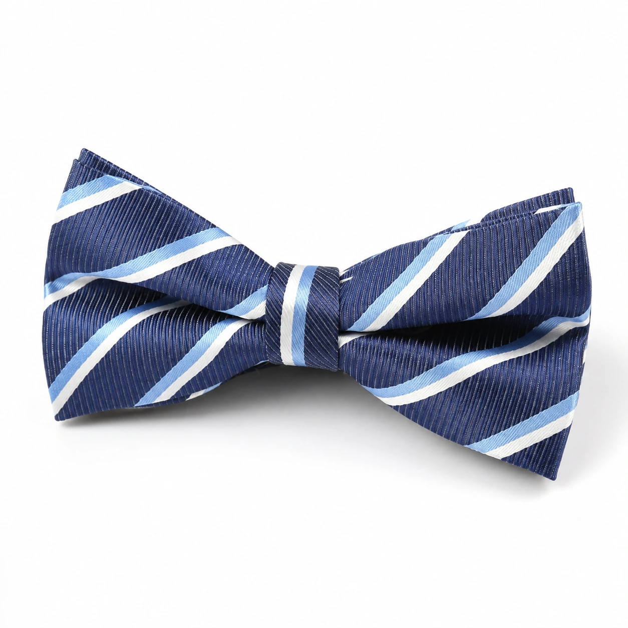 Navy, Light Blue and White Striped Butterfly Bow Tie