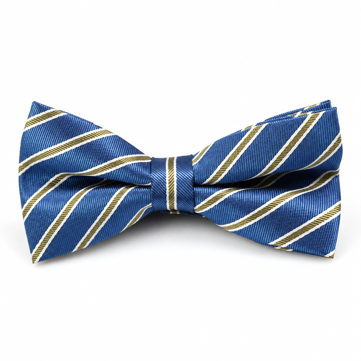 Blue, Brown and White Striped Butterfly Bow Tie