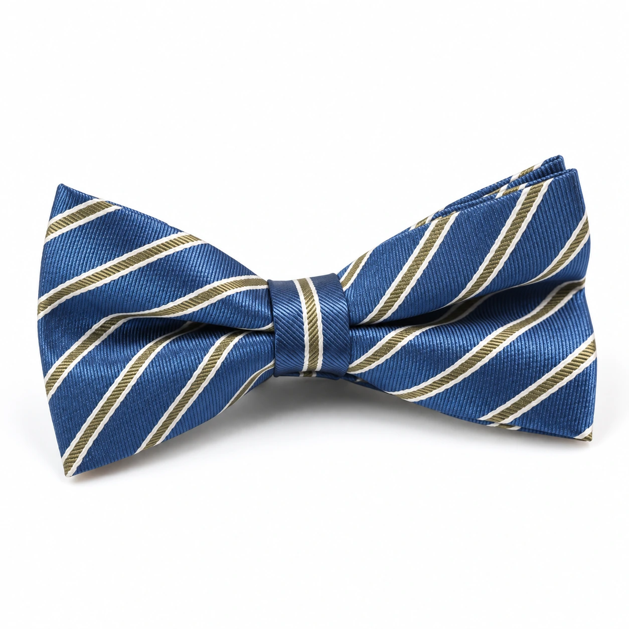Blue, Brown and White Striped Butterfly Bow Tie