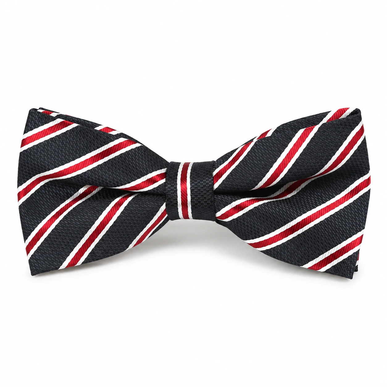 Black, Red and White Striped Butterfly Bow Tie