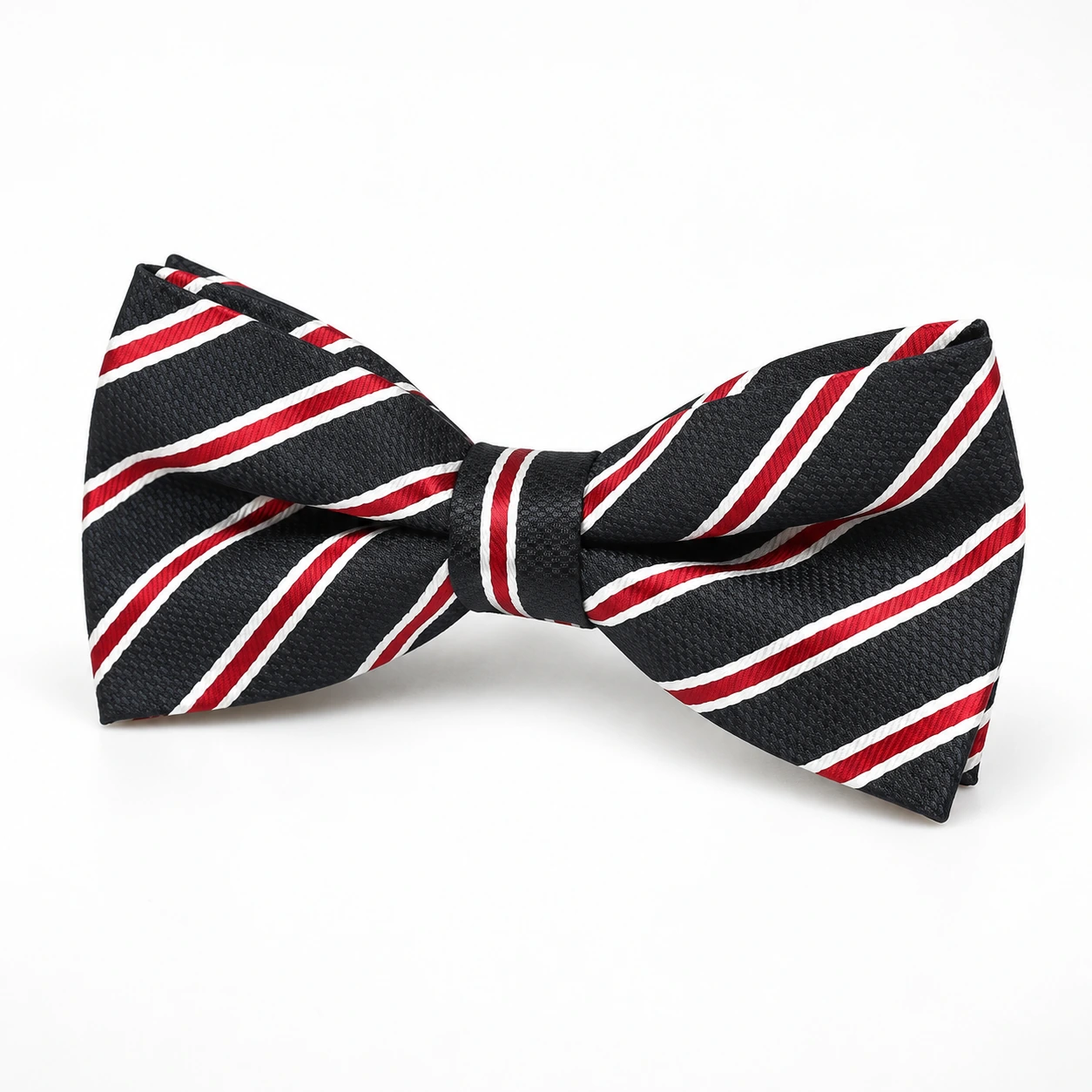 Black, Red and White Striped Butterfly Bow Tie