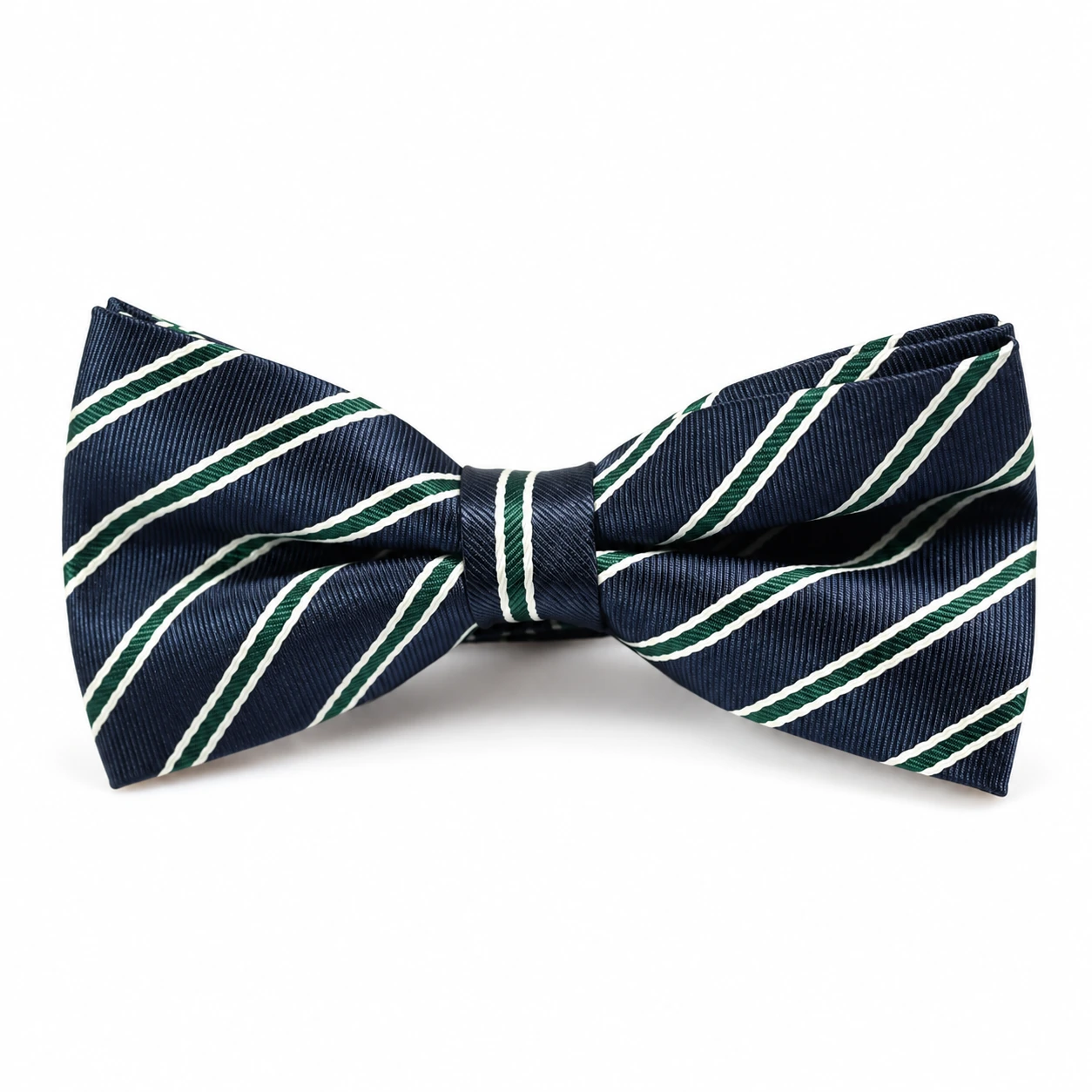 Navy, Green and White Striped Butterfly Bow Tie