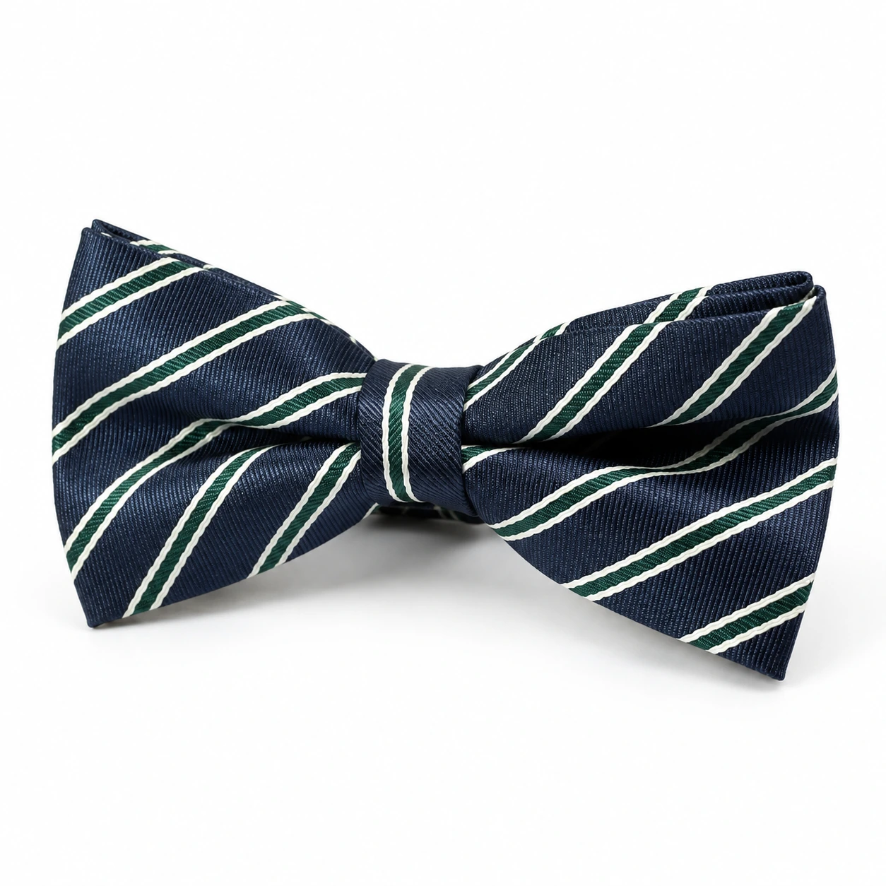 Navy, Green and White Striped Butterfly Bow Tie