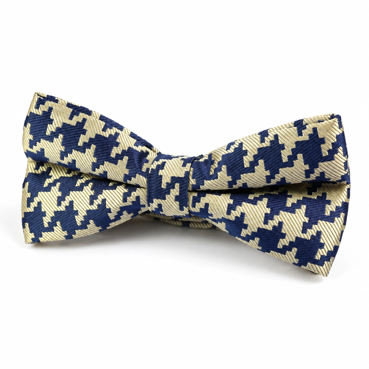 Navy and Cream Houndstooth Butterfly Bow Tie