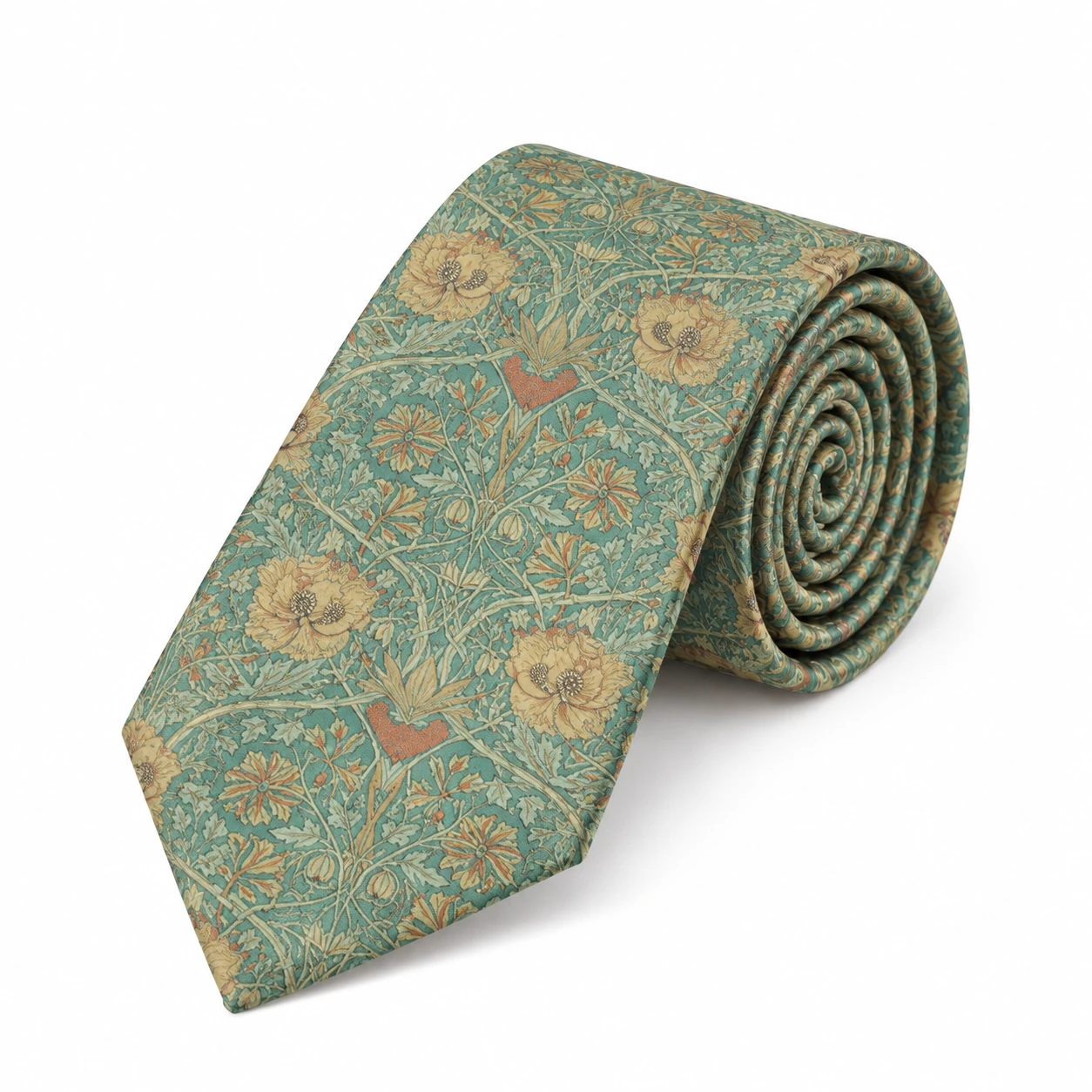 Sage Green and Ochre Vintage Floral Necktie
