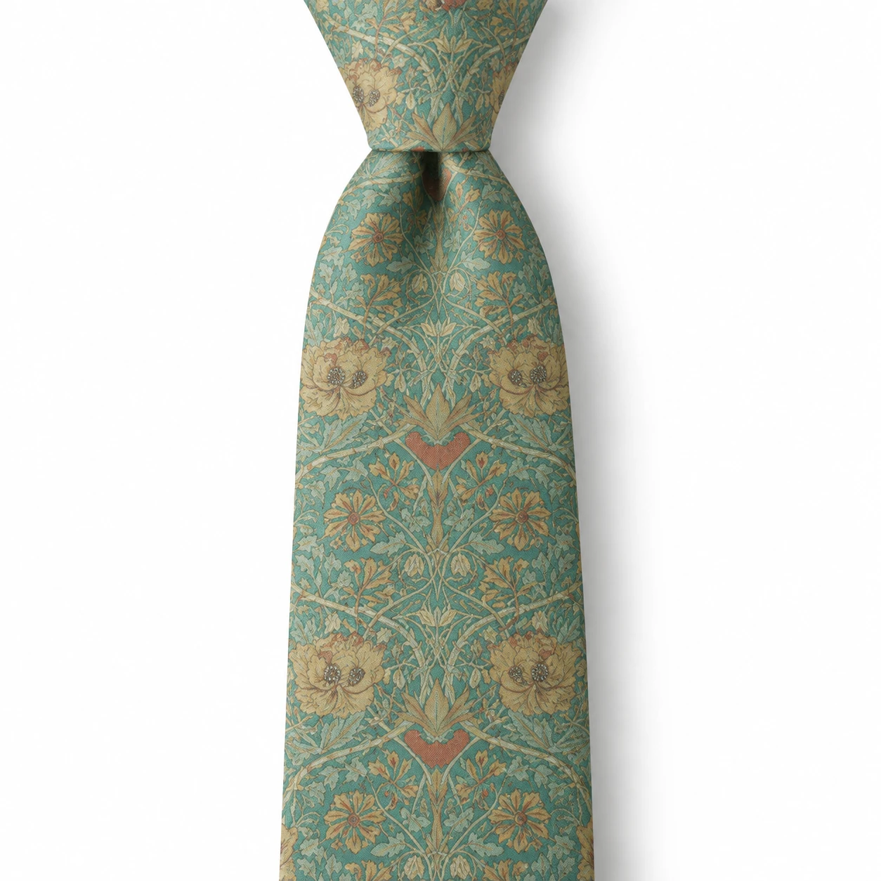 Sage Green and Ochre Vintage Floral Necktie