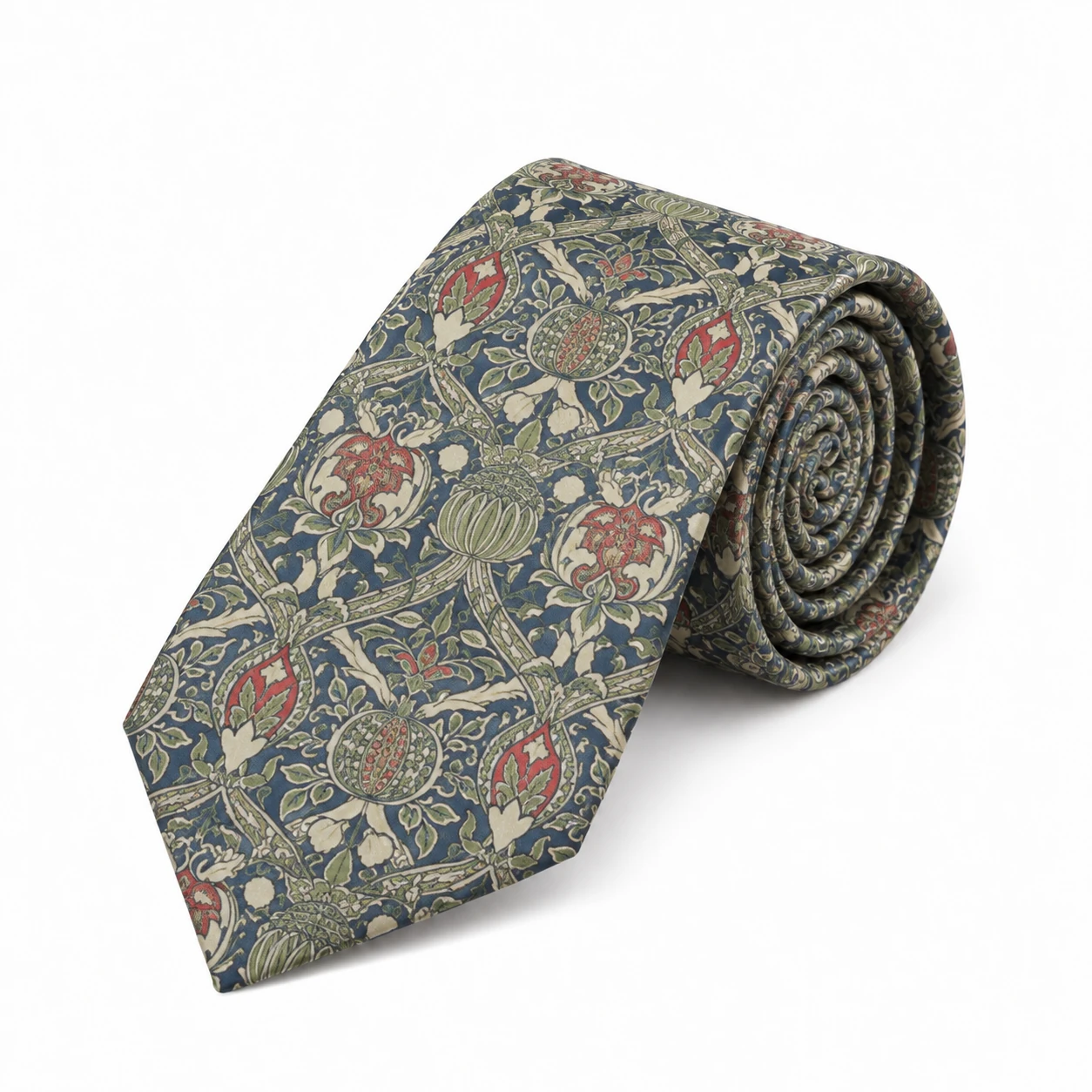 Navy, Olive and Red Pomegranate Botanical Necktie
