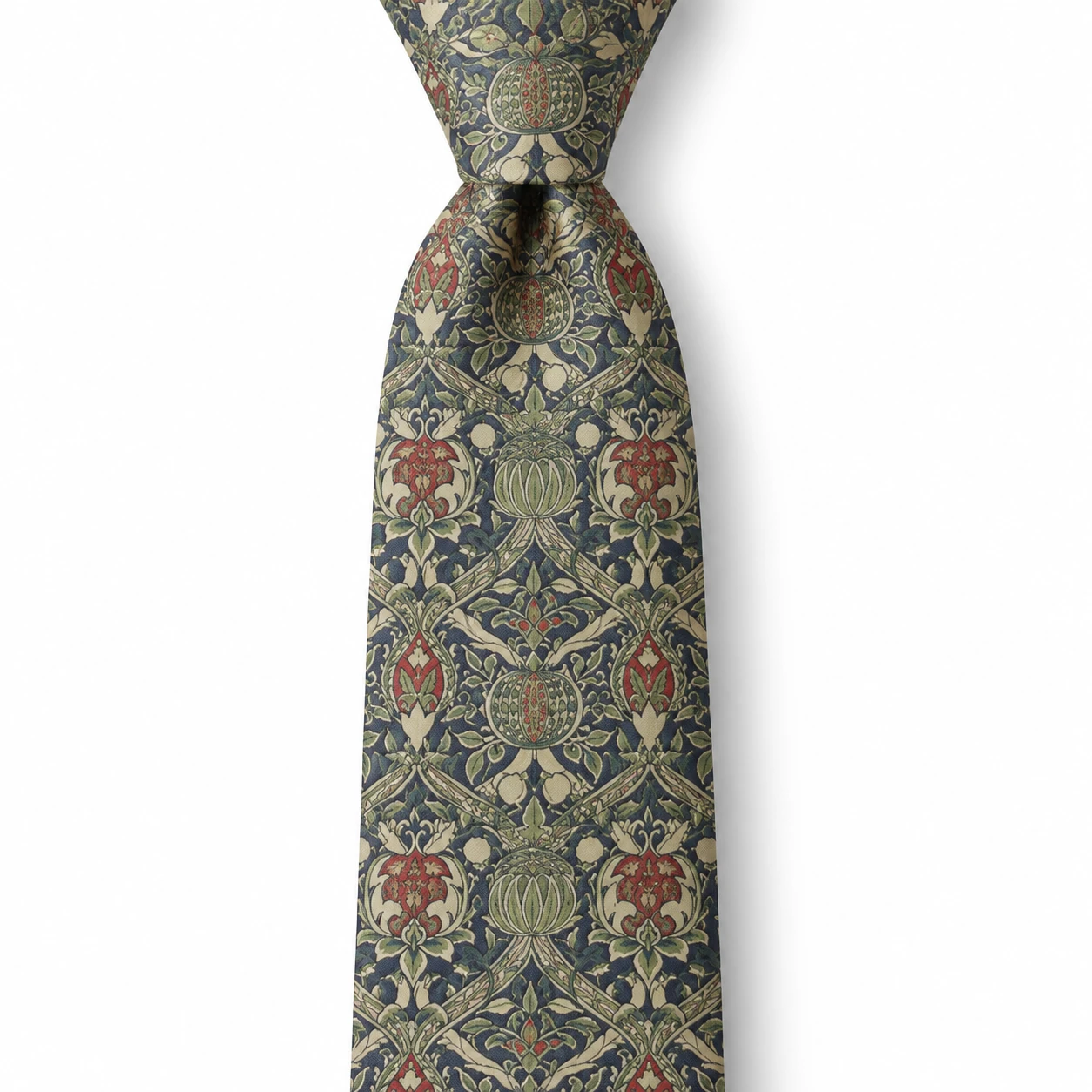 Navy, Olive and Red Pomegranate Botanical Necktie