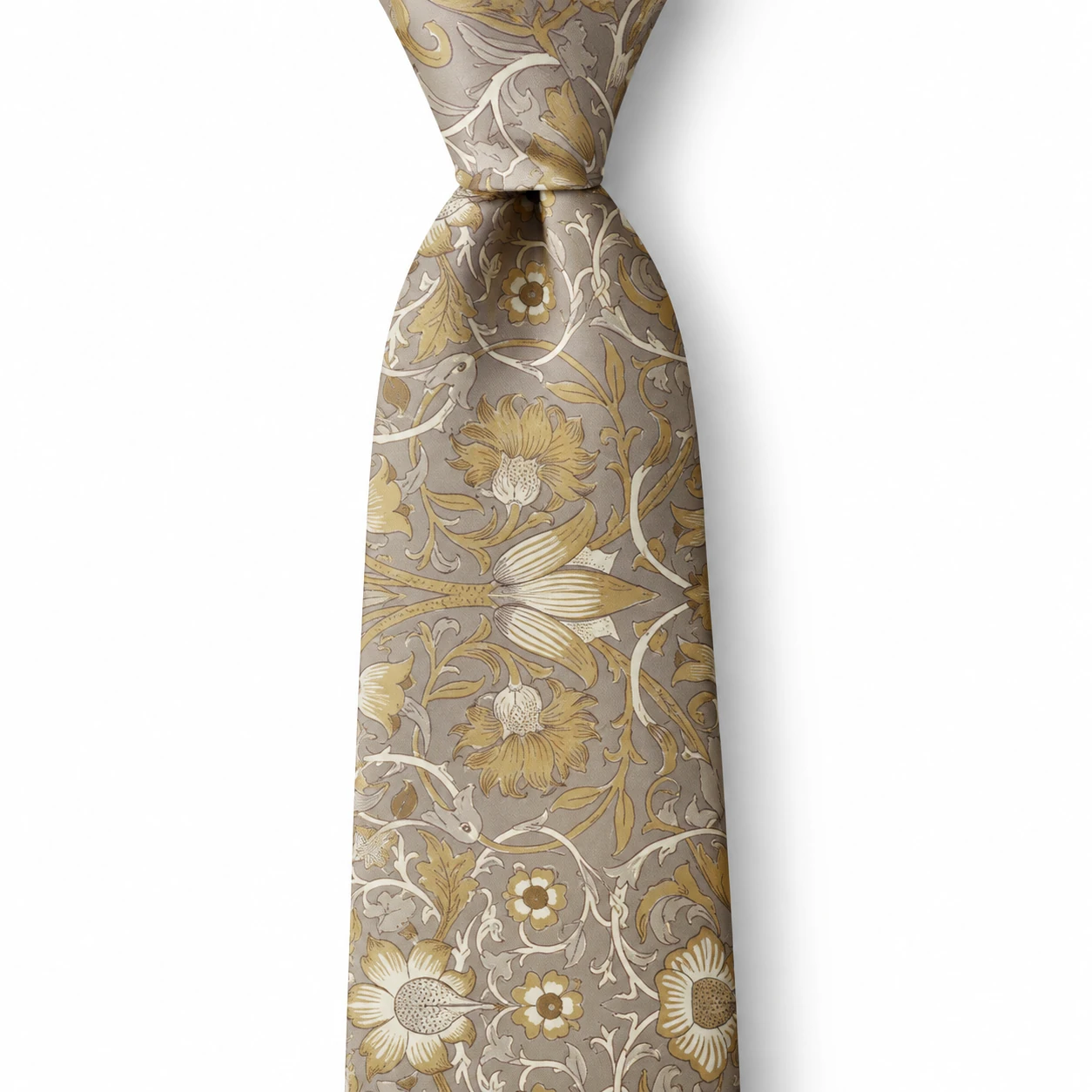 Taupe and Ochre Bird and Floral Print Necktie