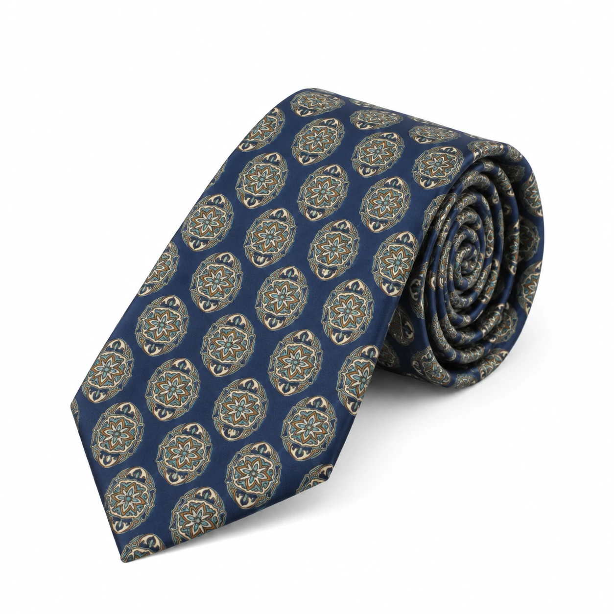 Navy and Teal Ornamental Medallion Necktie