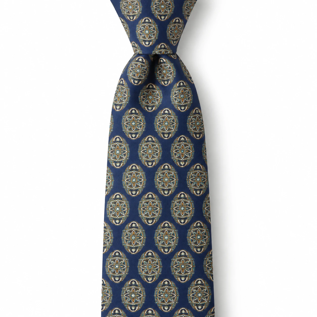 Navy and Teal Ornamental Medallion Necktie