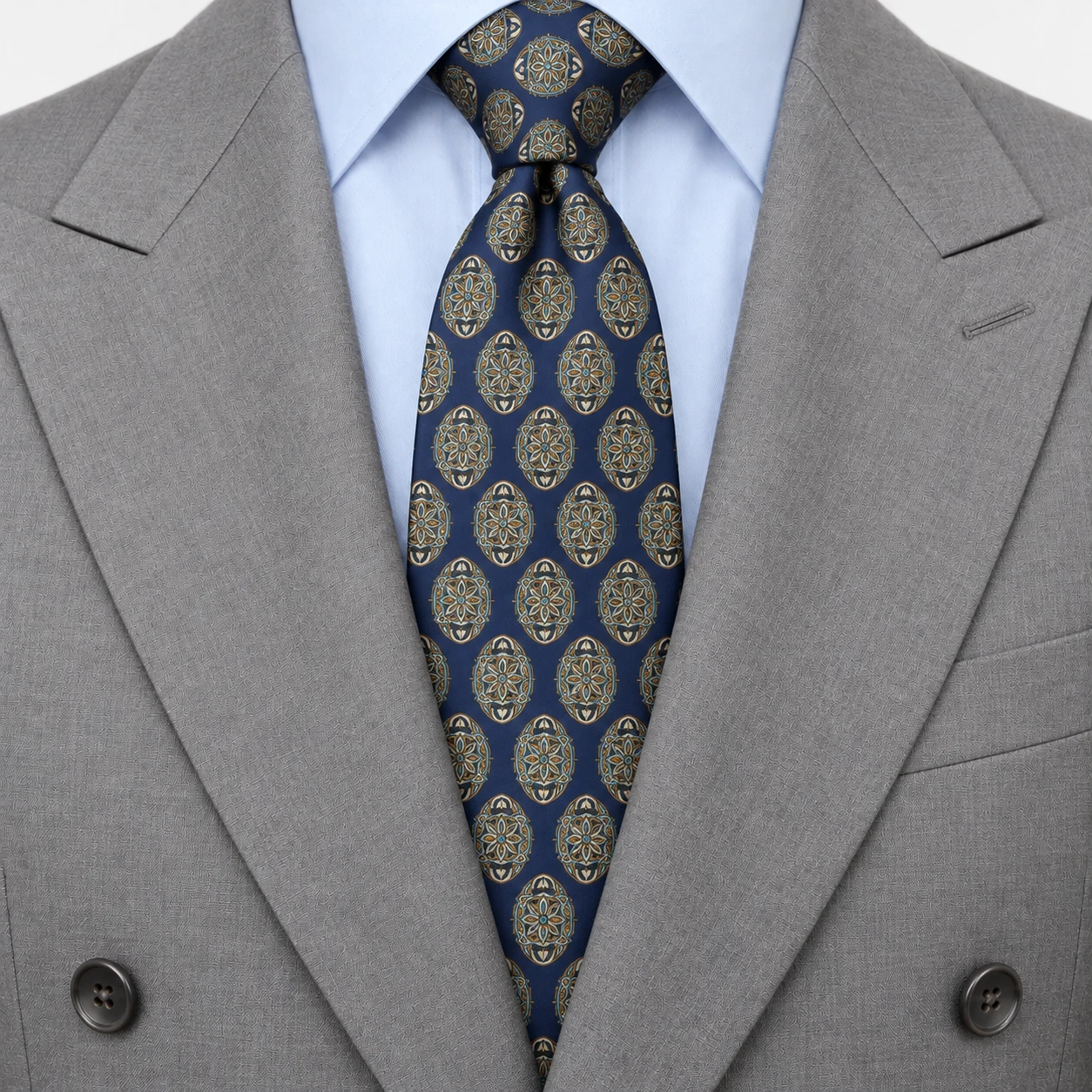 Navy and Teal Ornamental Medallion Necktie — view 3 of 3
